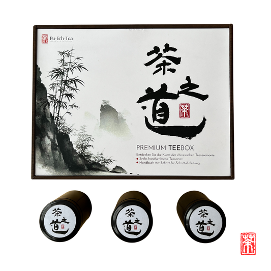 Premium Teezeremonie Teeverkostung – 6 edle Tees (Pu-Erh, Jasmin, Weißtee, Grüntee, Schwarztee & Oolong) - NEU